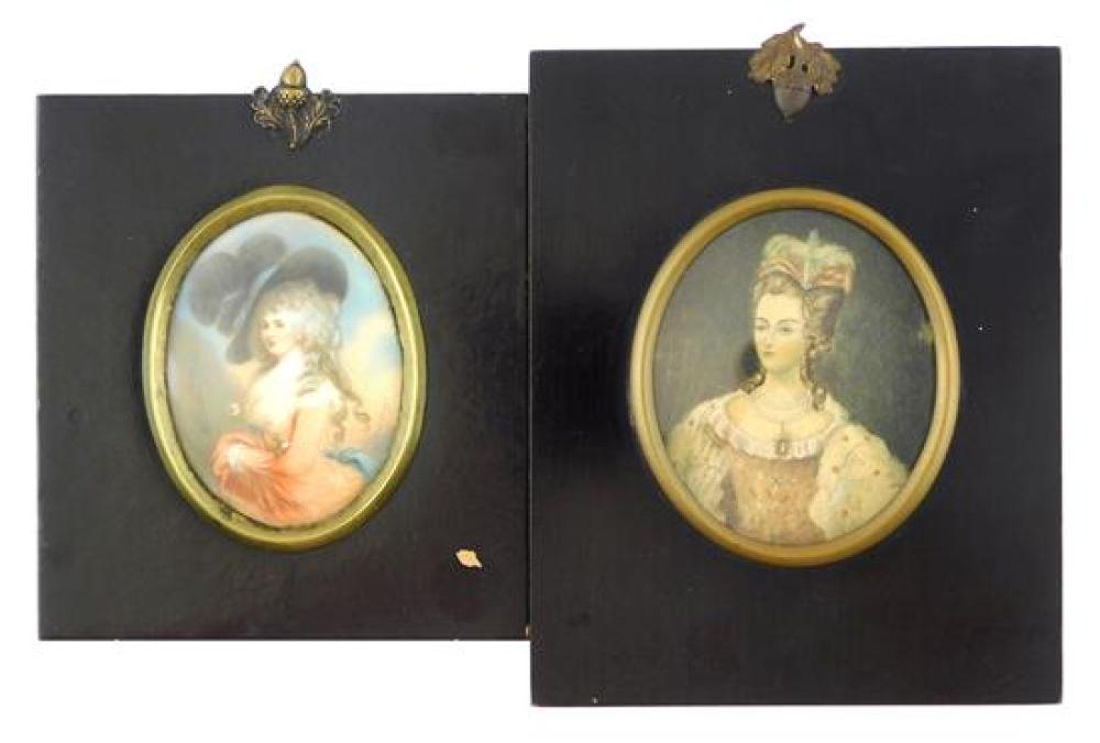 Appraisal: MINIATURE Two miniatures of elaborately dressed women both on ivory