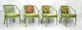 Appraisal: Set Lime Green Faux Bamboo Arm Dining Chairs C Set