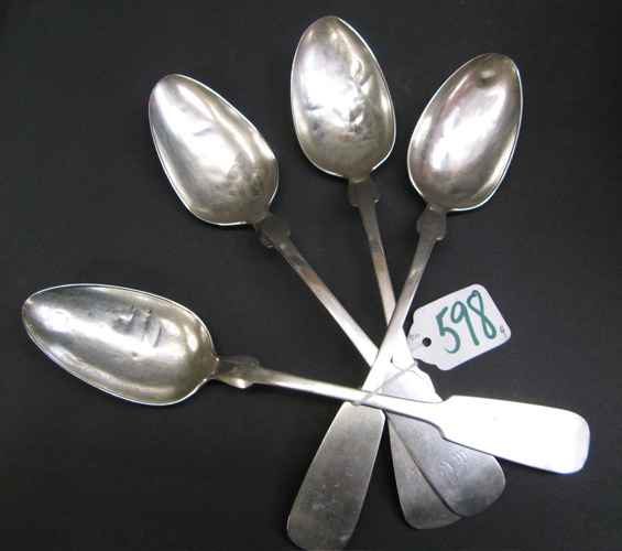 Appraisal: GROUP OF FOUR COIN SILVER TABLESPOONS marked by the Silversmith