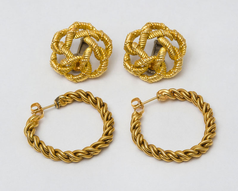 Appraisal: PAIR OF MERRIN K GOLD KNOT EARRINGS AND A PAIR