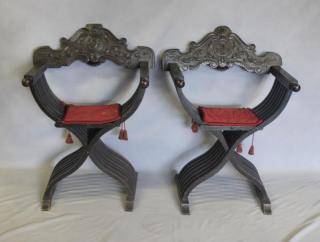 Appraisal: Pair of Carved Antique Savonarola Chairs From a Greenwich CT