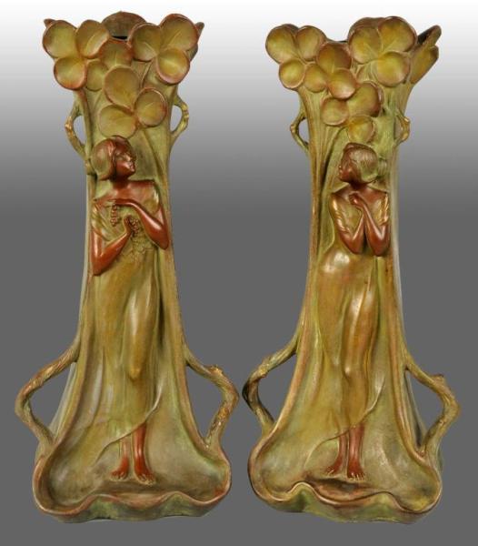 Appraisal: Pair of Metal Art Nouveau Vases Description Signed by V