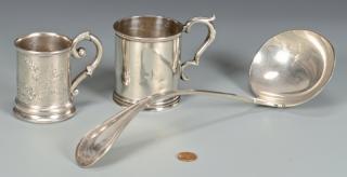 Appraisal: Coin Silver Cups plus ladle Group of three coin silver