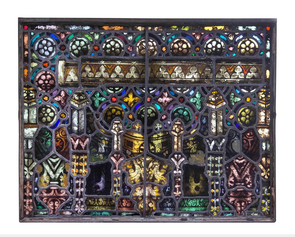 Appraisal: A French Stained Glass and Metal Window Panel A French