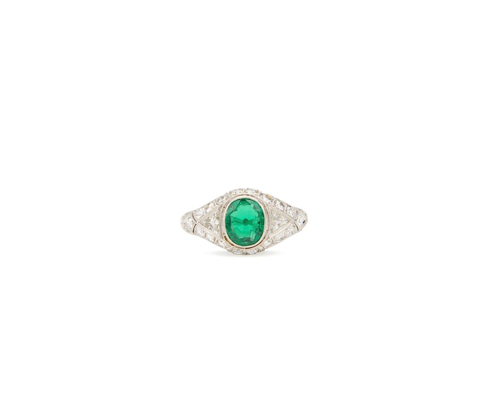 Appraisal: Platinum Emerald and Diamond Ring Platinum Emerald and Diamond Ring