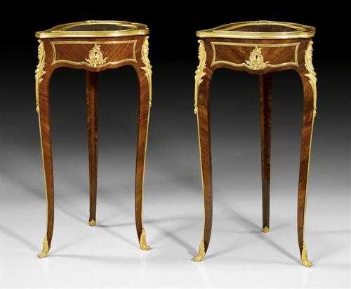 Appraisal: PAIR OF MAHOGANY TABLE VITRINES Louis XV style probably by