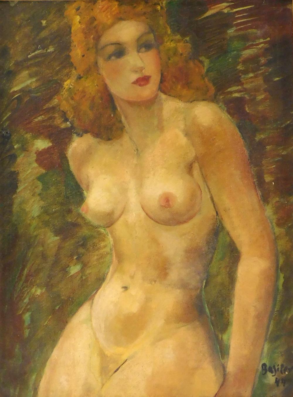 Appraisal: Pin up style nude oil on canvas with blonde hair