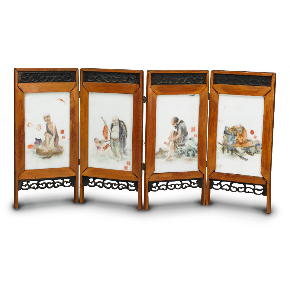 Appraisal: Liu Xiren - SET OF FOUR FAMILLE ROSE PLAQUES AFTER