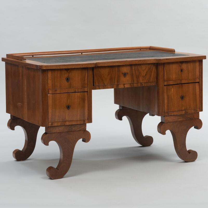 Appraisal: Austrian Biedermeier Walnut and Leather Desk x ft in x