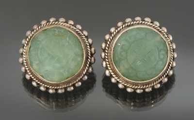 Appraisal: A Pair of Sterling Silver and Celadon Hardstone Earrings by