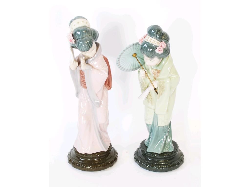 Appraisal: PAIR OF LLADRO PORCELAIN FIGURES OF ORIENTAL GIRLS one with