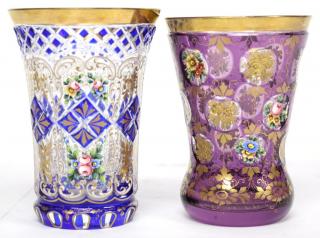 Appraisal: Bohemian Gilded Crystal Beakers The first with painted and gilt