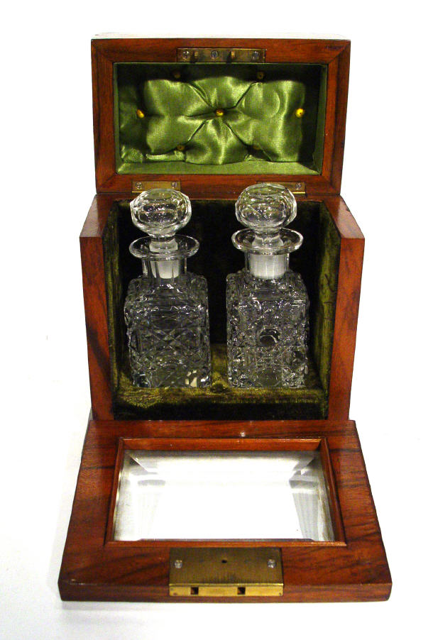 Appraisal: th century rosewood miniature travelling scent bottle cabinet with bevelled