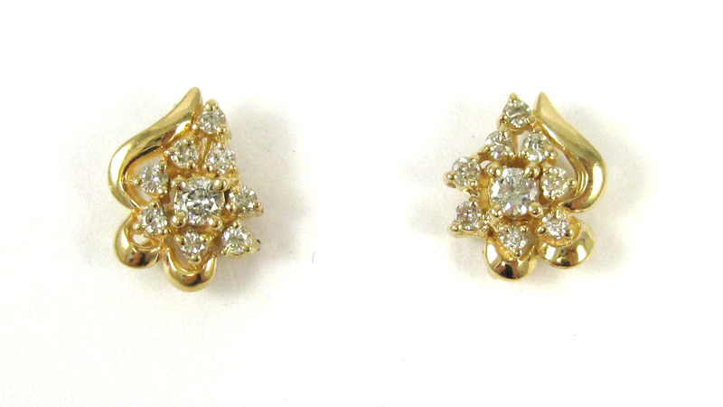 Appraisal: PAIR OF DIAMOND AND YELLOW GOLD EARRINGS each k gold