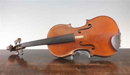 Appraisal: A French violin with inch two piece back and paper