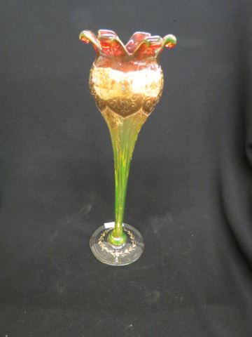 Appraisal: Moser Art Glass Floraform Vase cranberry to emerald Rubina Verte