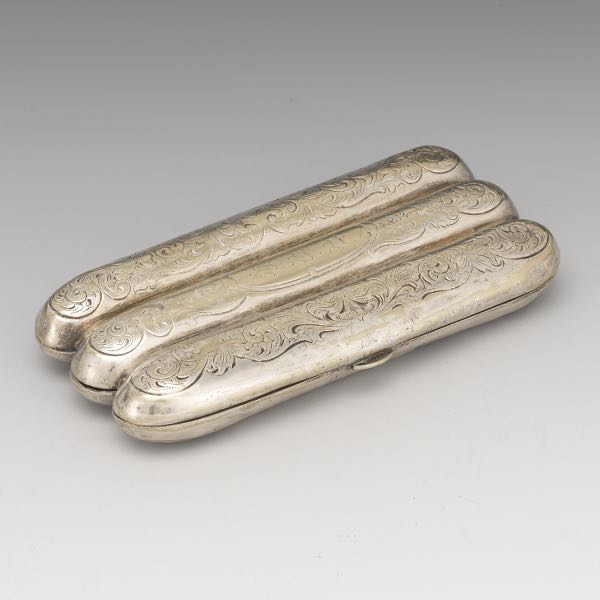 Appraisal: German Silver Belle poque Three-Cigar Case x x Triple compartment