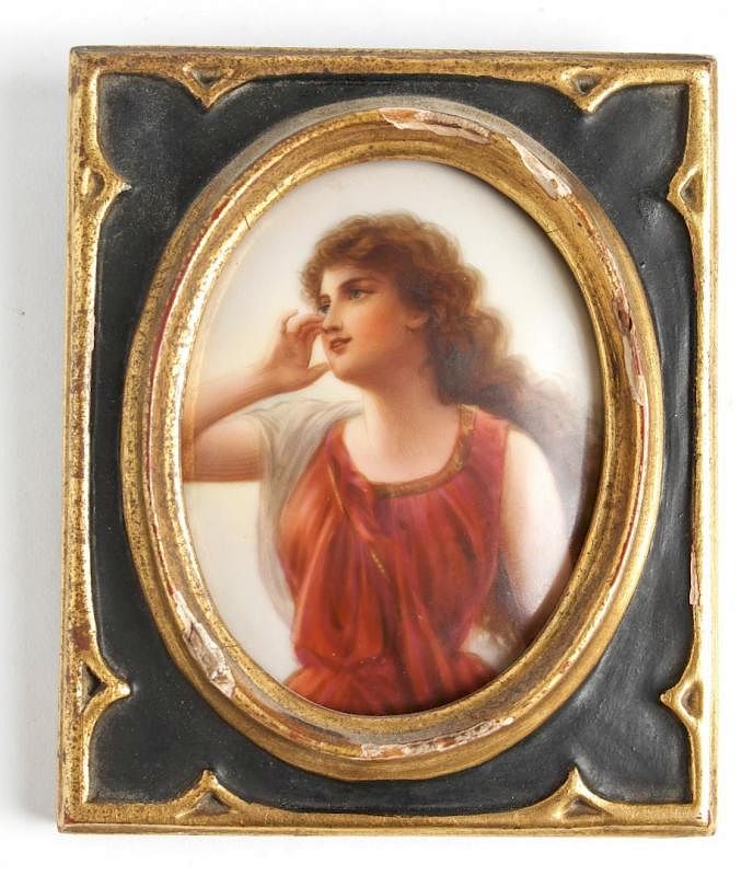 Appraisal: German KPM attrib Porcelain Plaque Hand-Painted German KPM-manner oval porcelain