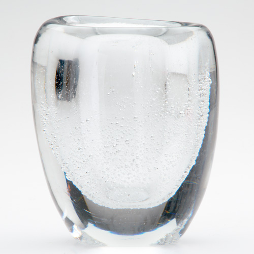 Appraisal: KAJ FRANCK IITTALA Mould-blown clear glass vase with bubbles Engraved