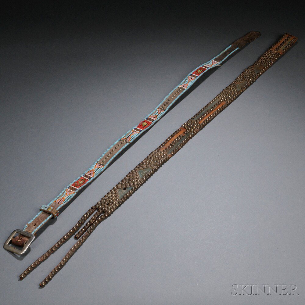 Appraisal: Two Plains Belts a small beaded panel belt and an