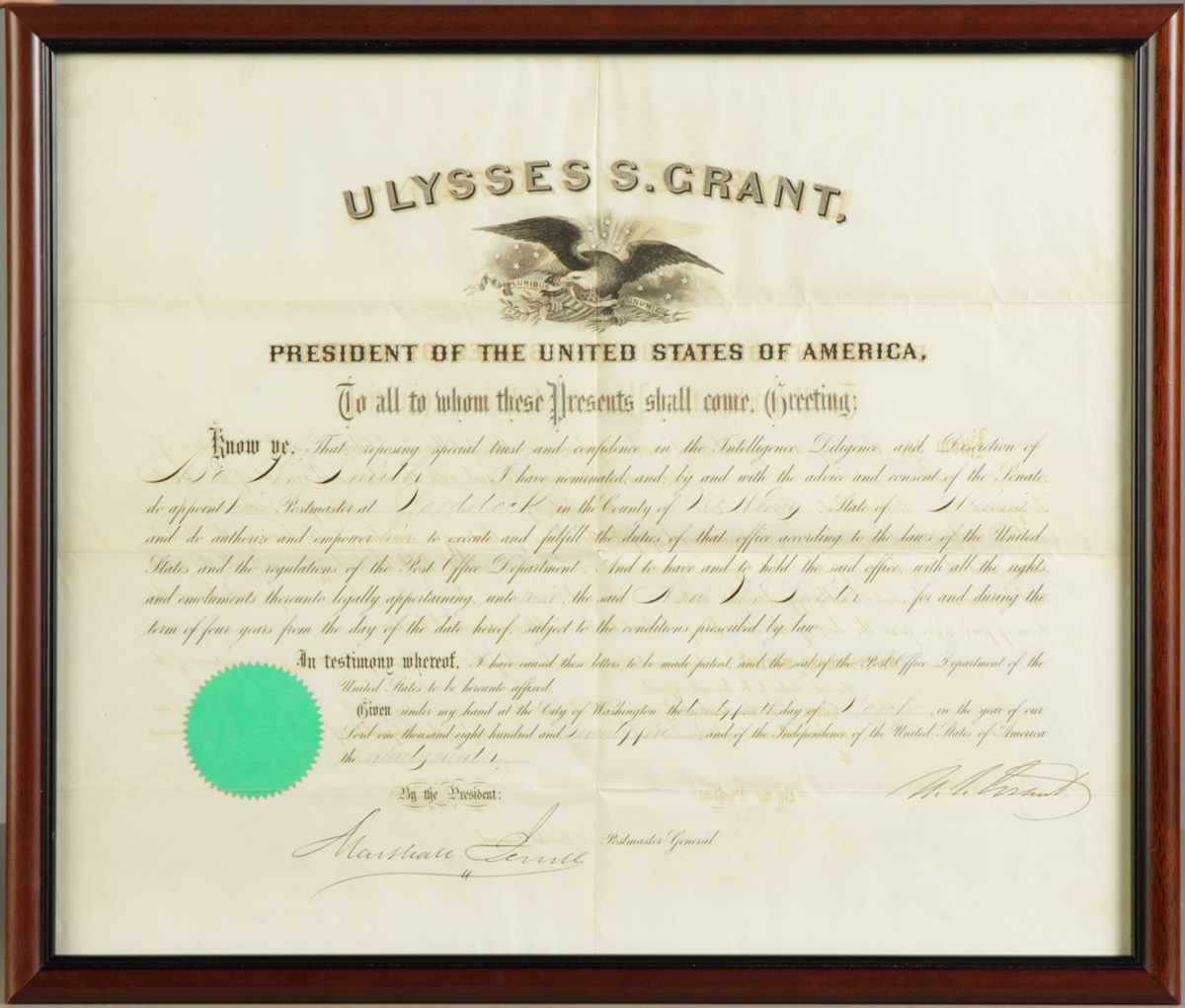 Appraisal: Sgn Ulysses S Grant Document Dimensions '' x ''E