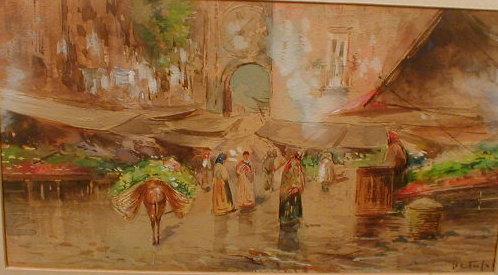 Appraisal: De Ful is Continental market scenes pair of watercolours signed