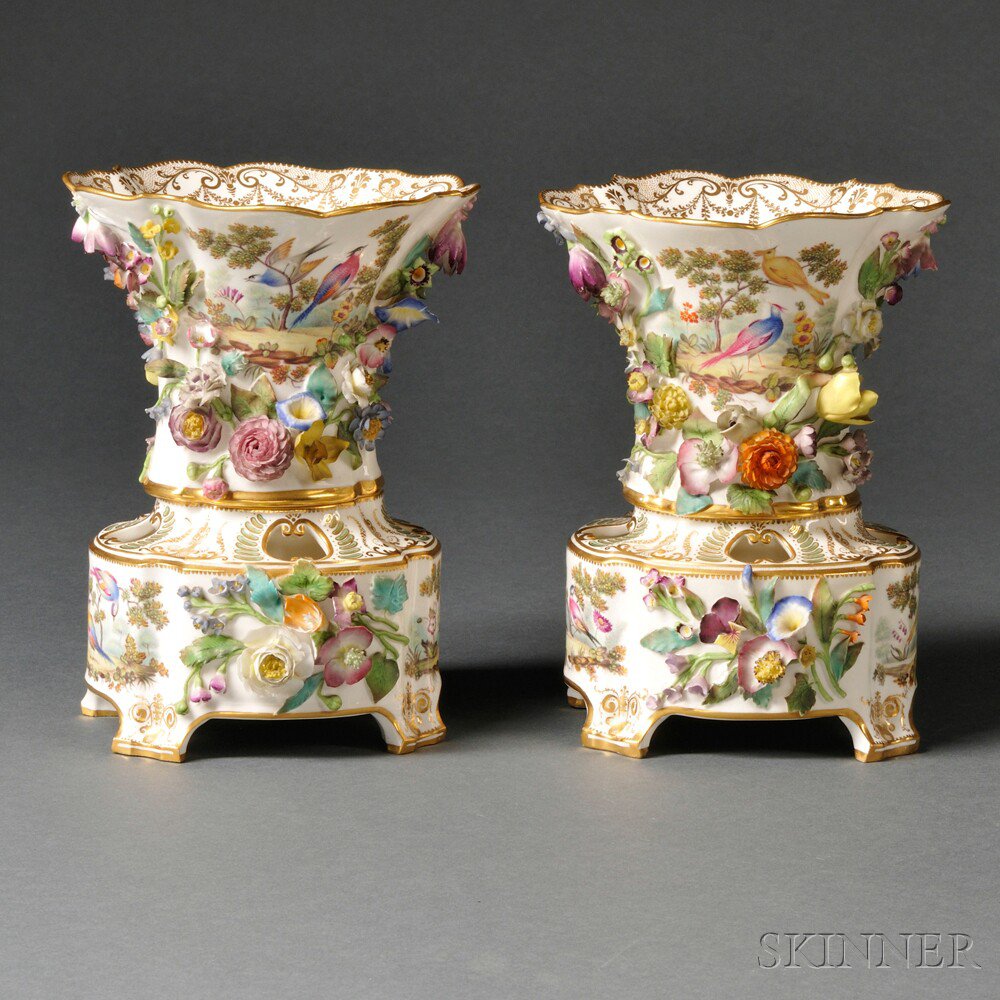 Appraisal: Pair of Coalport Porcelain Vases and Stands England c in