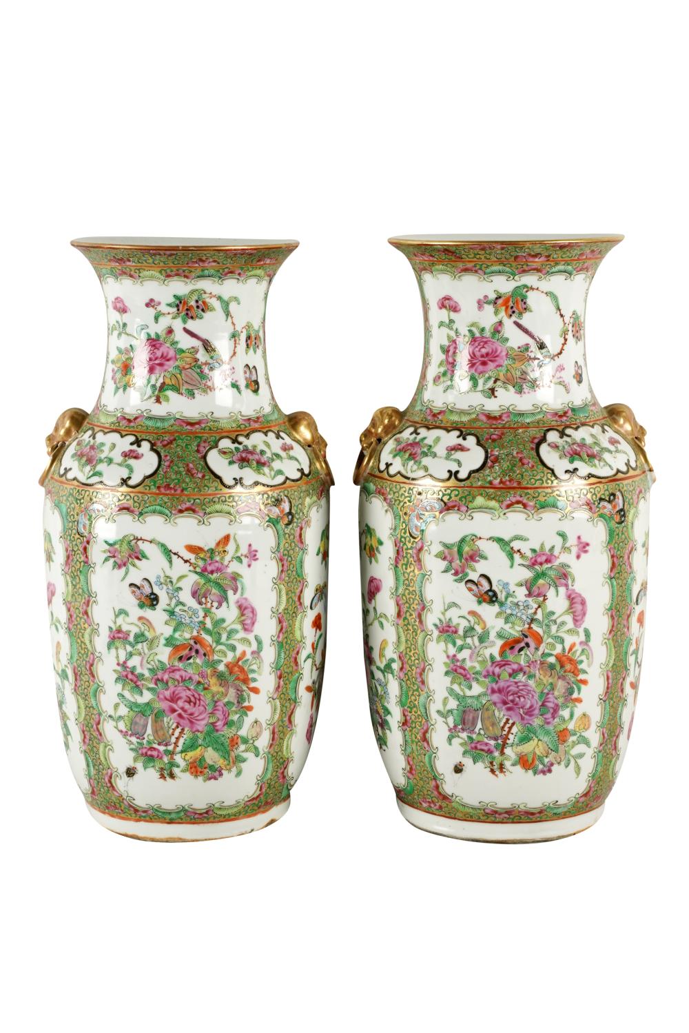 Appraisal: PAIR OF CANTON FAMILLE ROSE PORCELAIN VASESunsigned inches high Condition