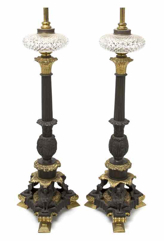 Appraisal: A Pair of Empire Style Gilt and Patinated Metal Lamps