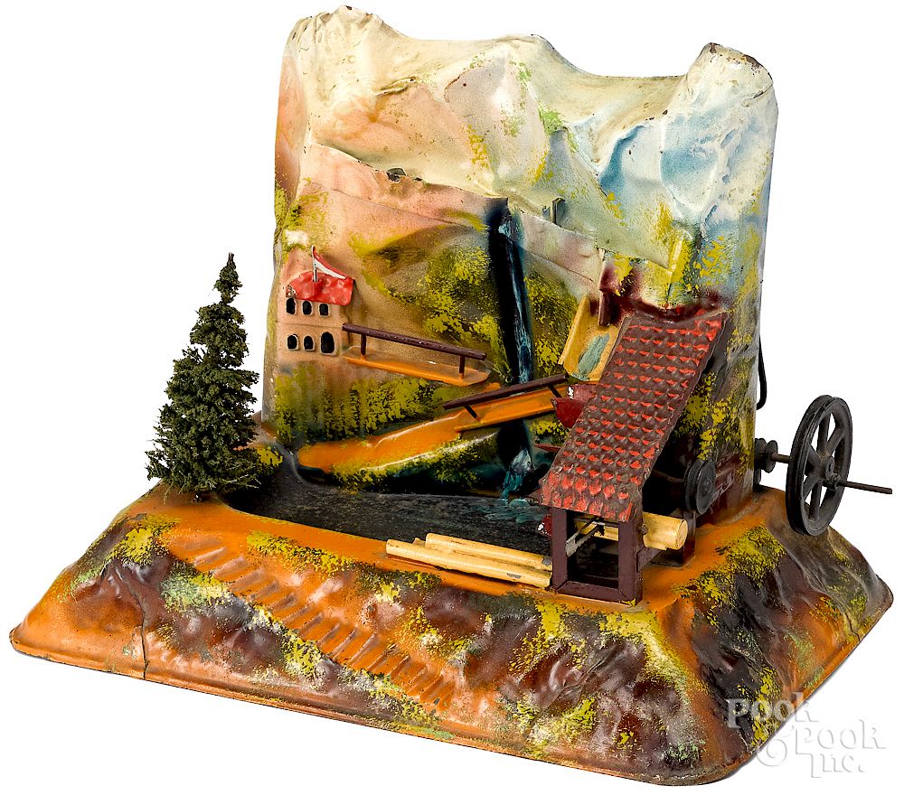 Appraisal: Painted tin water wheel steam toy accessory Painted tin water