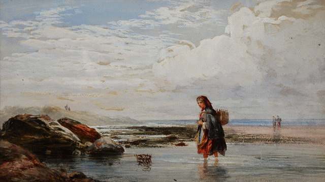 Appraisal: ENGLISH SCHOOL TH CENTURY Fisher girl on the shore watercolour