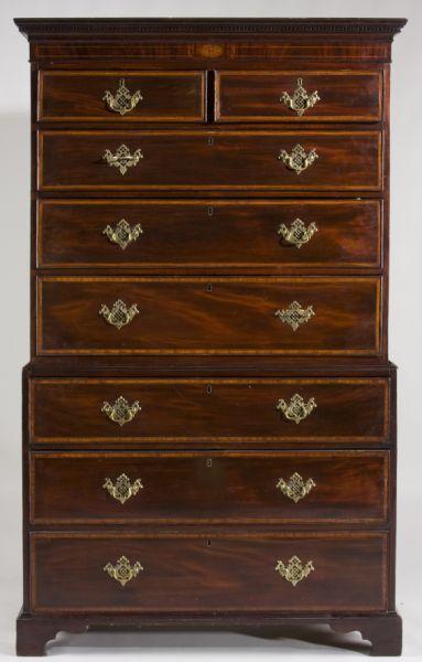 Appraisal: English Chippendale Chest-On-Chest circa mahogany and figured mahogany veneers pine