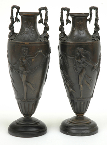 Appraisal: A PAIR OF FRENCH BRONZE URNS th century Each of