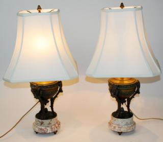 Appraisal: Pair of French urn form lamps on marble A pair