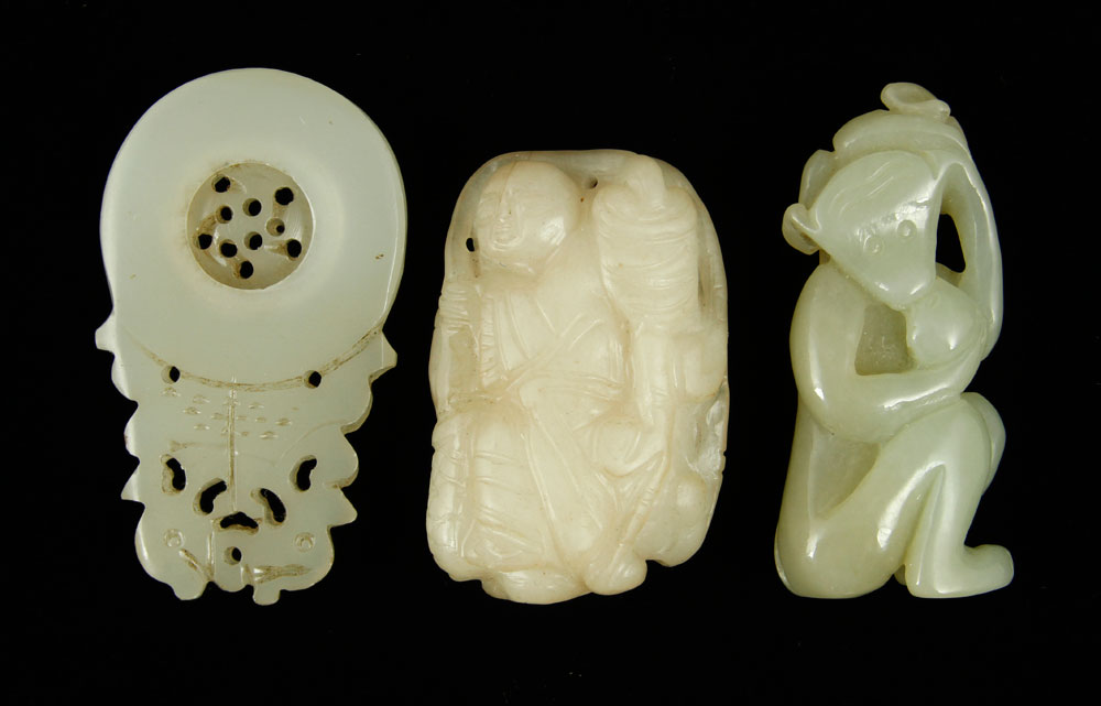 Appraisal: - Chinese Carved Jade Pendants Lot of three Chinese carved