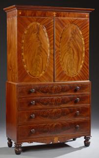 Appraisal: English George IV Inlaid Mahogany Linen Press t English George