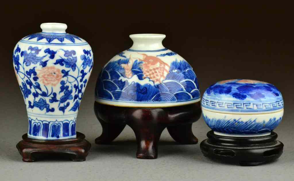 Appraisal: Chinese Blue-White Iron Red Scholars SetThe Vase with finely painted