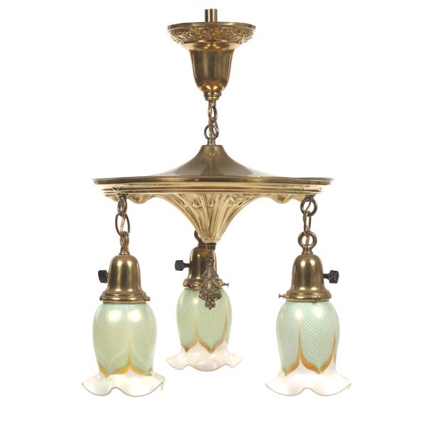 Appraisal: ART NOUVEAU STYLE GILT BRASS AND THREE LIGHT CHANDELIER WITH