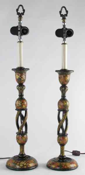 Appraisal: Pair of Russian Hand Painted Lamps th century style candlestick