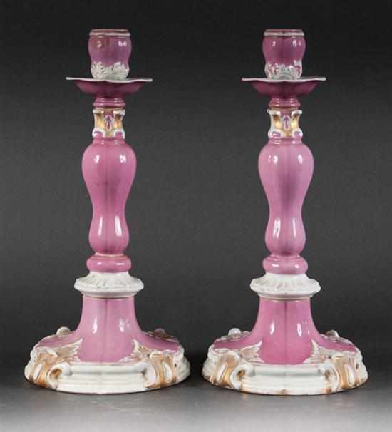 Appraisal: Pair of Meissen porcelain candlesticks late th century rococo style