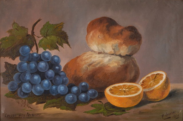 Appraisal: FRANCIS VINGOE - Still life of grapes bread and orange