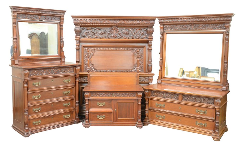 Appraisal: Victorian Mahogany Four Piece Bedroom Set consisting of carved high