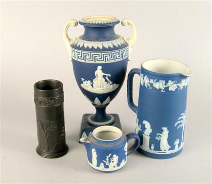 Appraisal: Group of three Wedgwood jasperware table articles Comprising a -handled