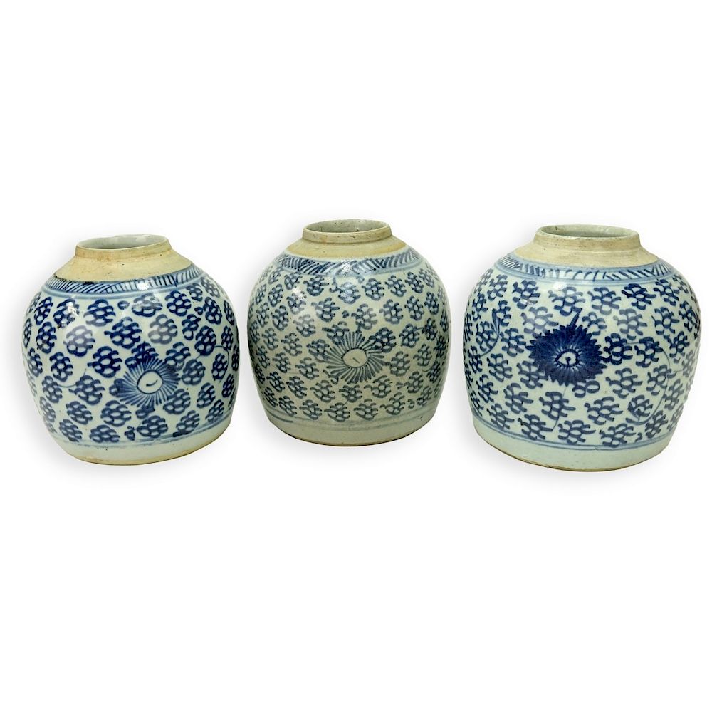 Appraisal: Antique Chinese Blue White Porcelain Jars Three Antique Chinese Blue