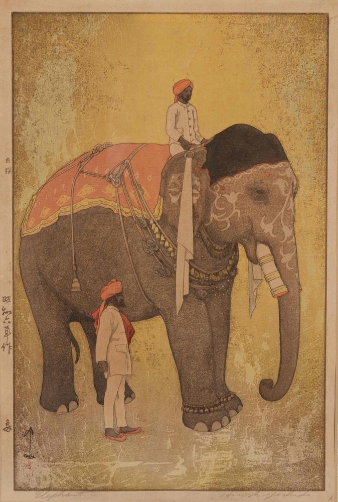 Appraisal: Hiroshi Yoshida Hiroshi Yoshida Elephant color woodblock print framed signed