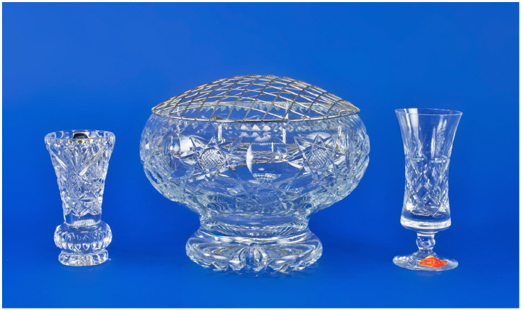 Appraisal: Cut Glass Crystal Flower Bowl plus two small cut glass