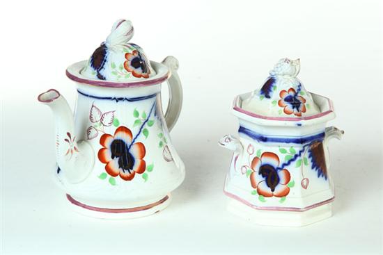 Appraisal: GROUP OF GAUDY IRONSTONE CARNATION PATTERN Teapot ''h covered sugar