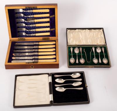 Appraisal: A set of six silver ivory handled fruit knives and