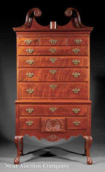 Appraisal: An American Chippendale Carved Walnut Highboy partially late th c