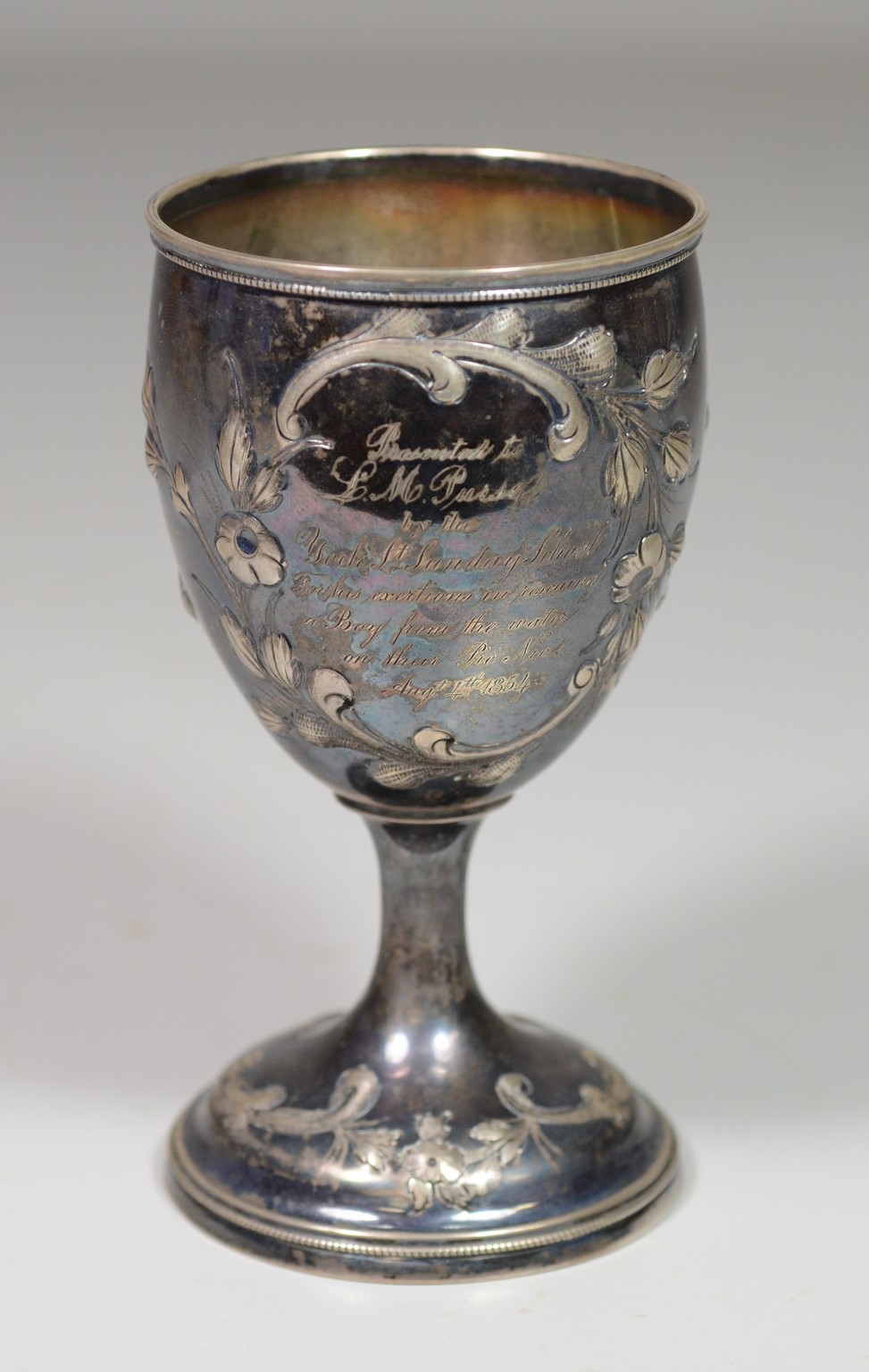 Appraisal: American coin silver chalice presentation engraving Presented to L M